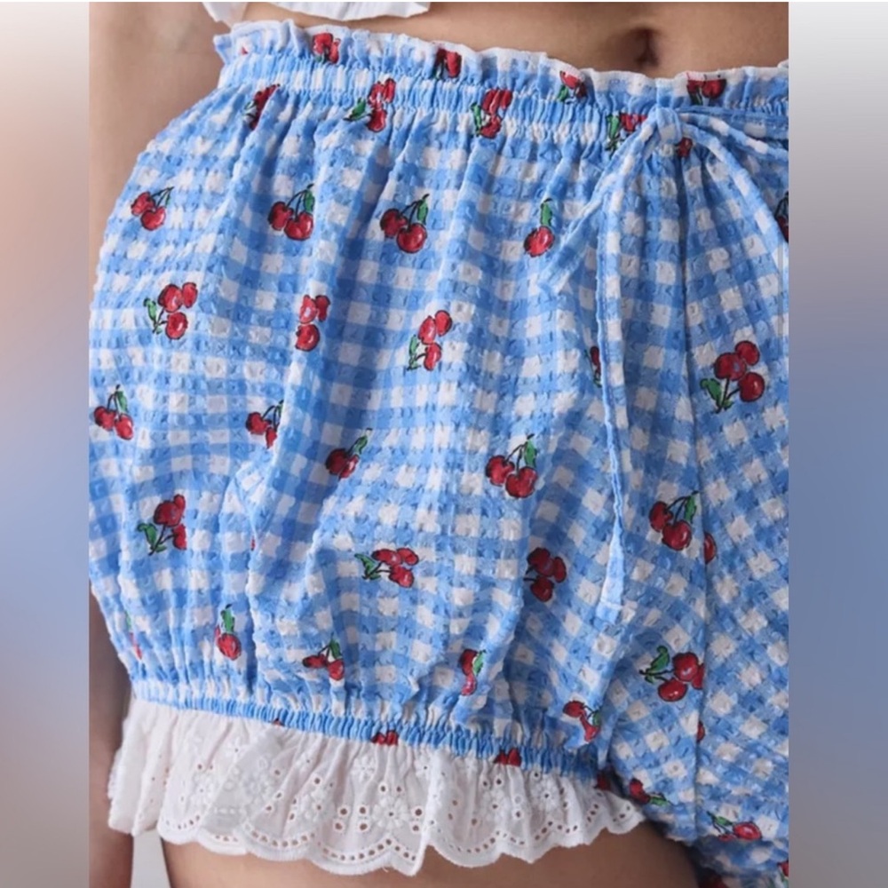Out From Under Shorts Pin Up Picnic Bloomer Blue Gingham Cherries Bloomers